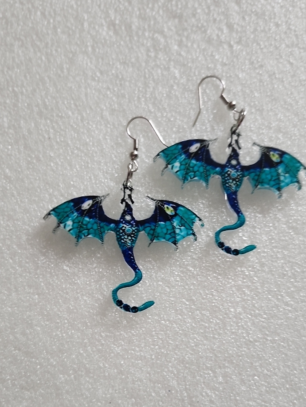 Hand Crafted Teal and Navy Dragon Wing Earrings